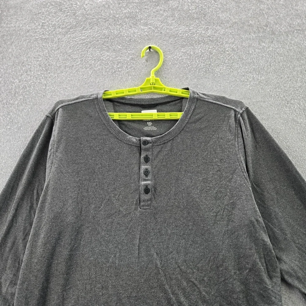 REI‎ Co-Op Men Shirt XXL Gray Henley Polyester Wool Geometric Waffle Knit